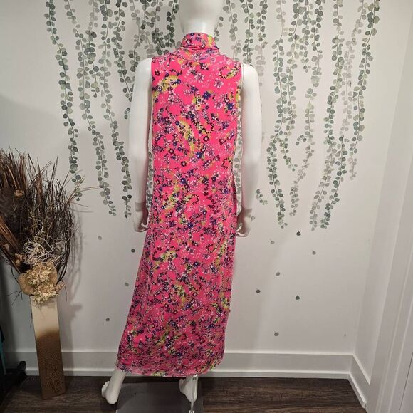 AFRM Pink Floral Mock Neck Midi Dress Size 1X NWT | Sleeveless Stretch Bodycon - Picture 7 of 10